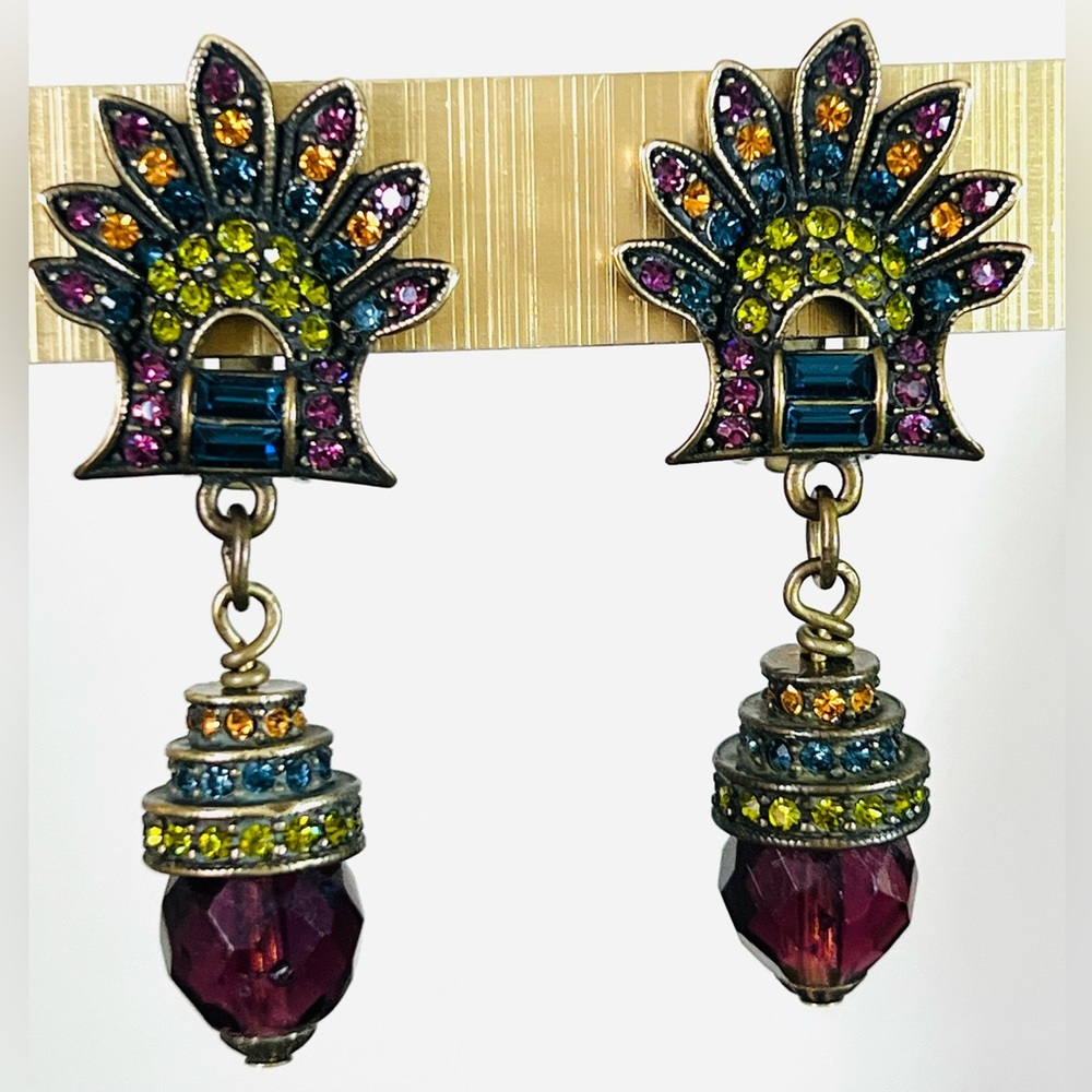 Heidi Daus Extremely Early Deco Swarovski Crystals Vintage clip on Earrings EUC